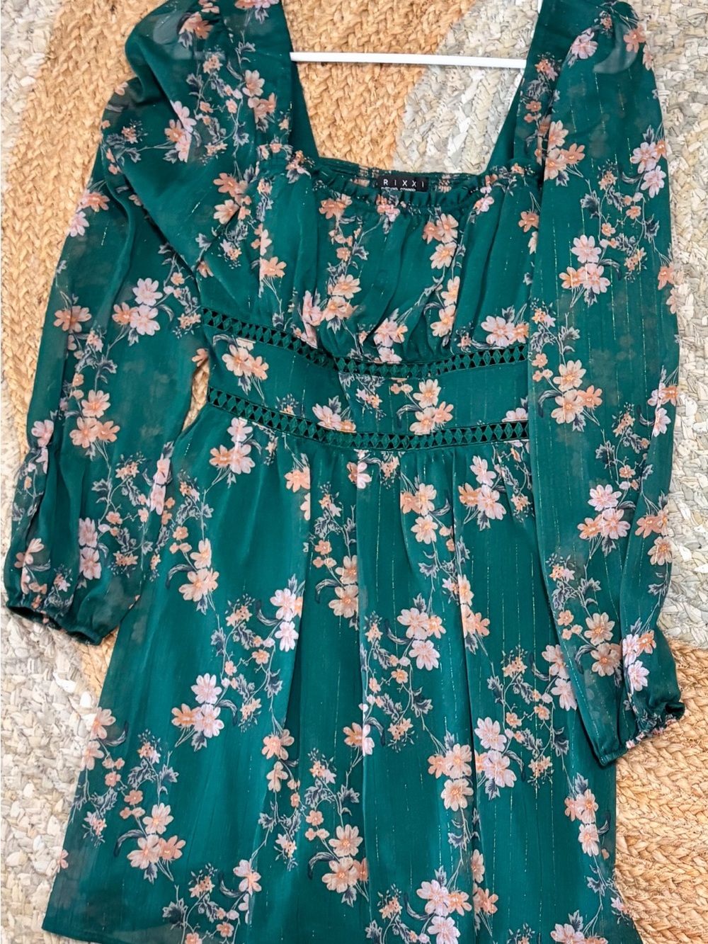 Trixxi Emerald Green Floral Ruffled Bodice Dress